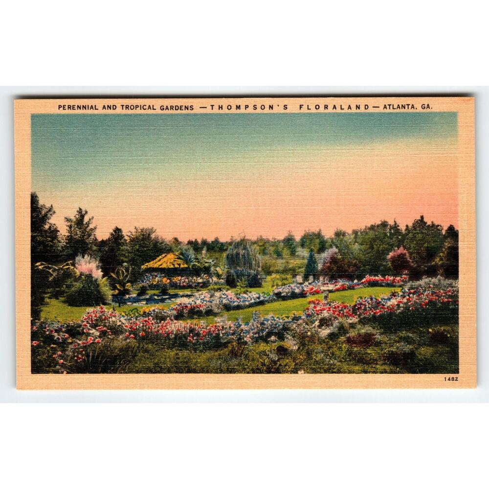 Vintage Linen Postcard Thompson's Floraland Gardens Atlanta GA 1940s